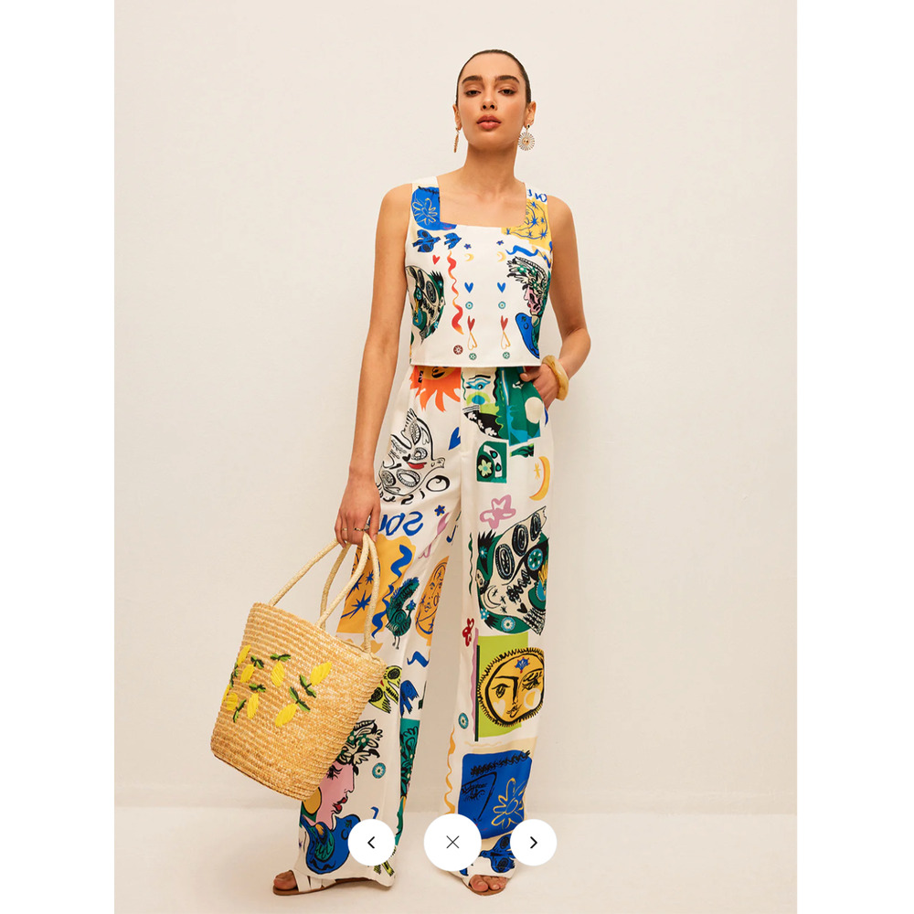 NWT Commense Graphic Print Crop Top With Wide-Leg Pants Set Sz XL - Picture 3 of 5